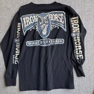 Iron Horse Saloon Bike Week 2001 VTG‎ Henley Mens Medium Black Long Sleeve Shirt